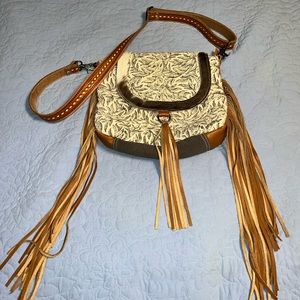 Myra fringe crossbody with cowhide trim